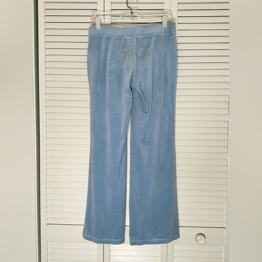 Juicy Couture Velour Spellout Track Pants Size M Light Blue Rhinestone Y2K Bling - Picture 2 of 10